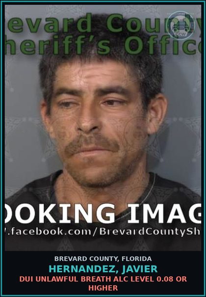 CCW arrest card for HERNANDEZ, JAVIER in Brevard County: DUI Unlawful Breath Alc Level 0.08 or Higher