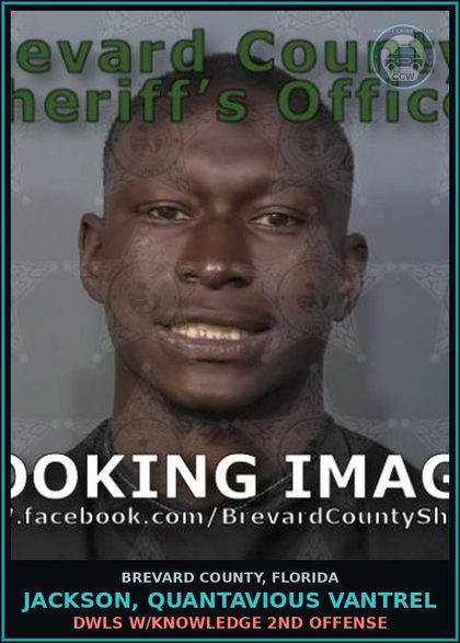 CCW arrest card for Jackson, Quantavious Vantrel in Brevard County: DWLS W/Knowledge 2nd Offense