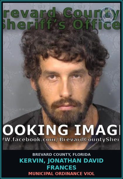CCW arrest card for KERVIN, JONATHAN DAVID FRANCES in Brevard County: Municipal Ordinance Viol