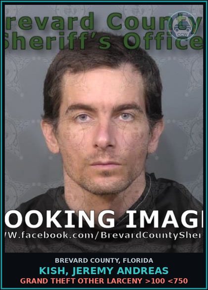 CCW arrest card for KISH, JEREMY ANDREAS in Brevard County: Burgl Unoccup Dwell Unarmed - Burgl Breaking and Entering