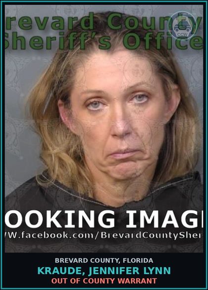 CCW arrest card for Kraude, Jennifer Lynn in Brevard County: Out of County Warrant
