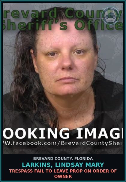 CCW arrest card for Larkins, Lindsay Mary in Brevard County: Trespass Fail to Leave Prop on Order of Owner