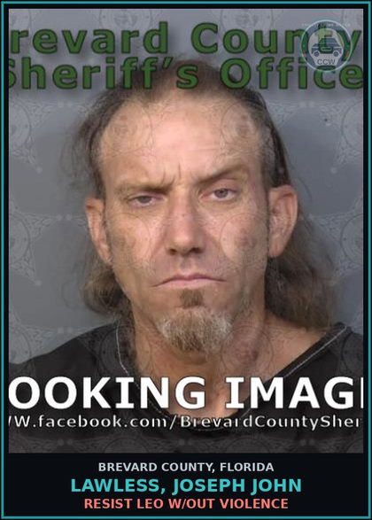 CCW arrest card for LAWLESS, JOSEPH JOHN in Brevard County: RESIST LEO W/OUT VIOLENCE