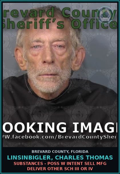 CCW arrest card for LINSINBIGLER, CHARLES THOMAS in Brevard County: Posses contr substance w/o Prescription