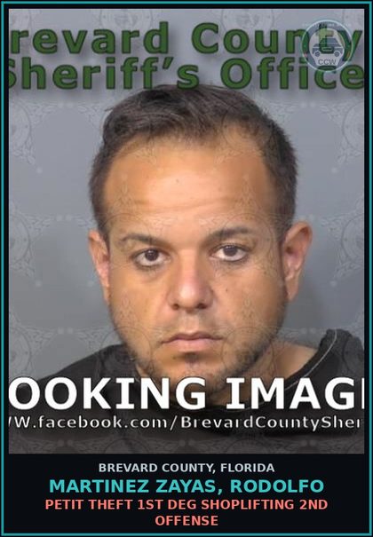 CCW arrest card for Martinez Zayas, Rodolfo in Brevard County: Petit Theft 1st Deg Shoplifting 2nd Offense