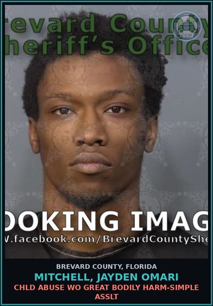 CCW arrest card for MITCHELL, JAYDEN OMARI in Brevard County: chld Abuse WO Great Bodily Harm-Simple Asslt