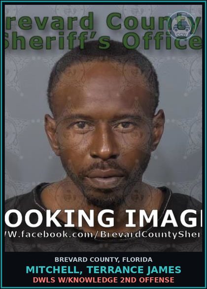 CCW arrest card for Mitchell, Terrance James in Brevard County: DWLS W/Knowledge 2nd Offense
