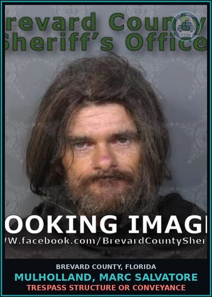CCW arrest card for MULHOLLAND, MARC SALVATORE in Brevard County: Trespass Structure or Conveyance
