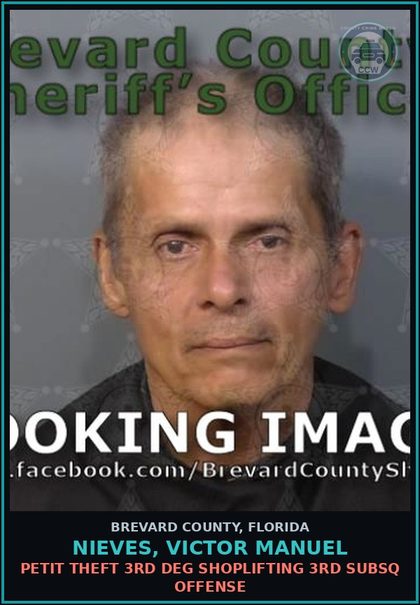 CCW arrest card for NIEVES, VICTOR MANUEL in Brevard County: Trespass Structure or Conveyance