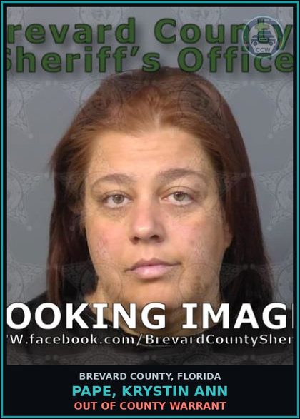 CCW arrest card for Pape, Krystin Ann in Brevard County: Out of County Warrant