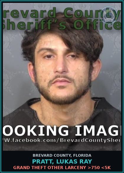 CCW arrest card for Pratt, Lukas Ray in Brevard County: Criminal Mischief >$200 <$1000