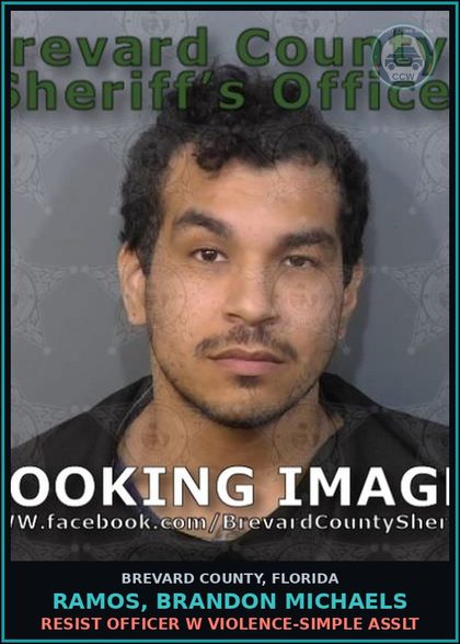 CCW arrest card for RAMOS, BRANDON MICHAELS in Brevard County: Resist Officer W Violence-Simple Asslt
