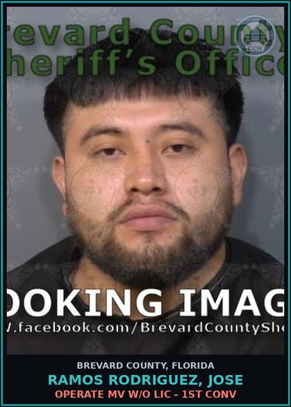 CCW arrest card for RAMOS RODRIGUEZ, JOSE in Brevard County: Operate MV W/O Lic - 1st Conv