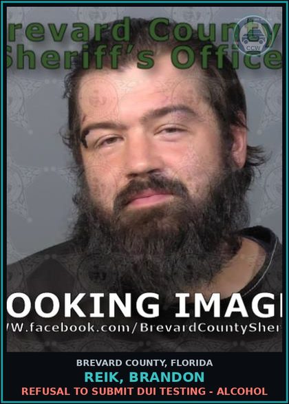 CCW arrest card for REIK, BRANDON in Brevard County: Resist Officer W Violence- Intimidation