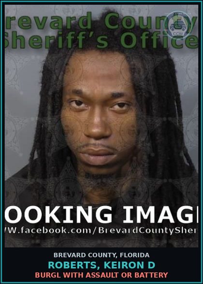 CCW arrest card for ROBERTS, KEIRON D in Brevard County: Criminal Mischief >$200 <$1000