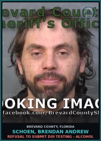 CCW arrest card for Schoen, Brendan Andrew in Brevard County: Fail to Register Mtr Veh