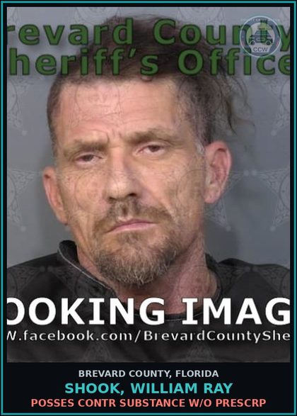 CCW arrest card for SHOOK, WILLIAM RAY in Brevard County: Posses contr substance w/o Prescription
