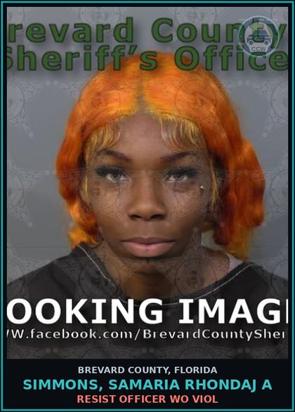 CCW arrest card for SIMMONS, SAMARIA RHONDAJ A in Brevard County: Resist Officer WO Viol