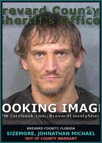 CCW arrest card for Sizemore, Johnathan Michael in Brevard County: Out of County Warrant