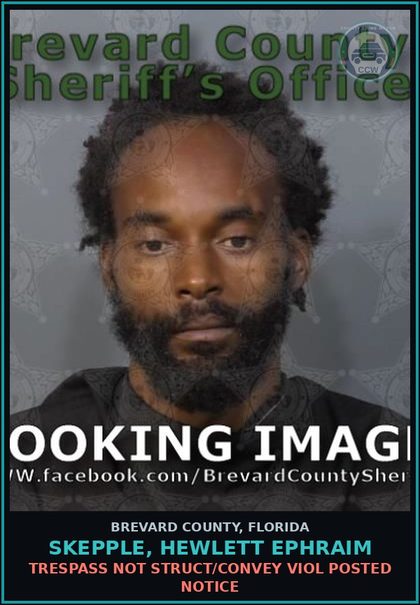 CCW arrest card for SKEPPLE, HEWLETT EPHRAIM in Brevard County: Trespass Not Struct/Convey Viol Posted Notice