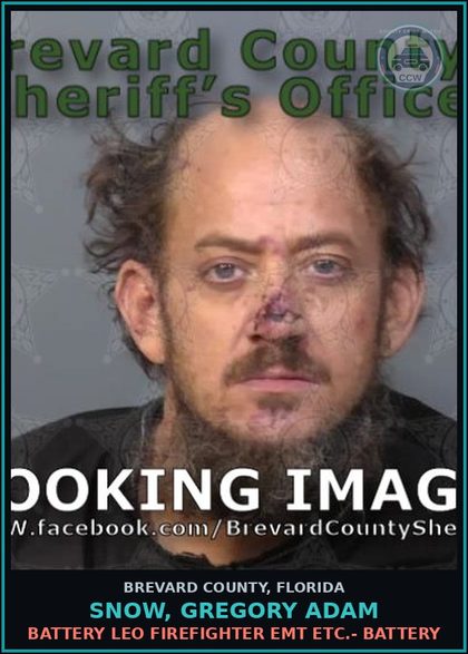 CCW arrest card for Snow, Gregory Adam in Brevard County: Resist Officer W Violence-Simple Asslt