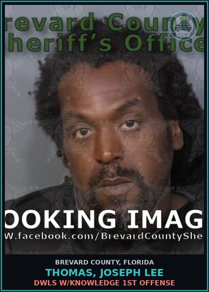 CCW arrest card for THOMAS, JOSEPH LEE in Brevard County: DWLS W/Knowledge 1st Offense