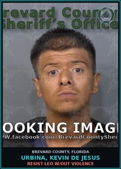 CCW arrest card for Urbina, Kevin De Jesus in Brevard County: RESIST LEO W/OUT VIOLENCE