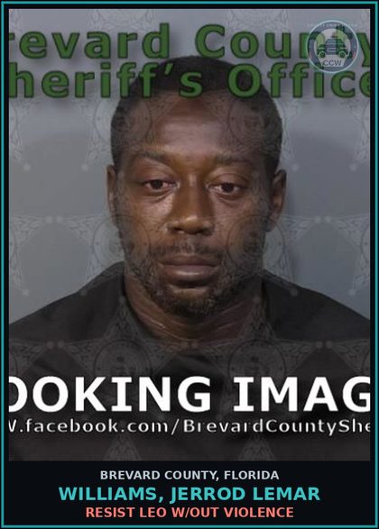 CCW arrest card for Williams, Jerrod Lemar in Brevard County: RESIST LEO W/OUT VIOLENCE