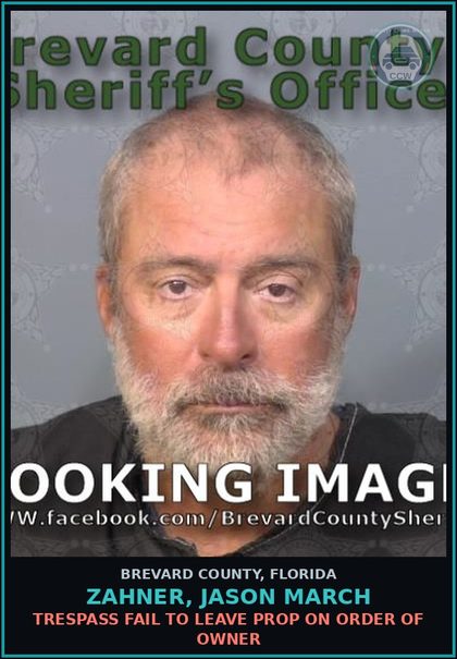 CCW arrest card for Zahner, Jason March in Brevard County: Drinking Alcohol on City/Government Property
