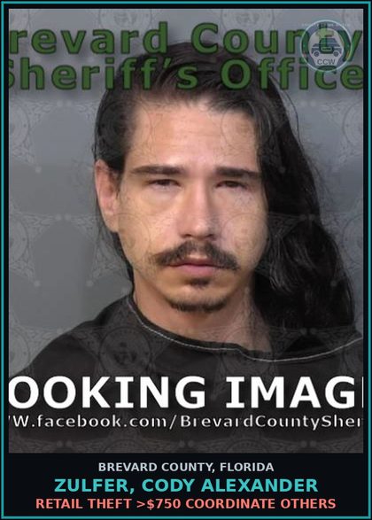 CCW arrest card for Zulfer, Cody Alexander in Brevard County: Retail Theft >$750 Coordinate Others