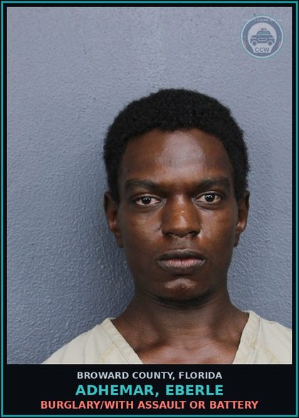 CCW arrest card for ADHEMAR, EBERLE in Broward County: TOUCH OR STRIKE/BATTERY