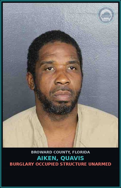 CCW arrest card for AIKEN, QUAVIS in Broward County: BURGLARY OCCUPIED STRUCTURE UNARMED