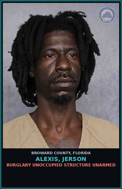 CCW arrest card for ALEXIS, JERSON in Broward County: BURGLARY UNOCCUPIED STRUCTURE UNARMED