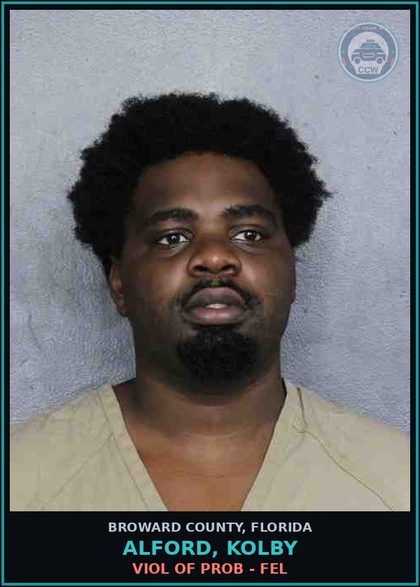 CCW arrest card for ALFORD, KOLBY in Broward County: VIOL OF PROB - FEL