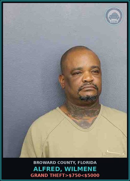 CCW arrest card for ALFRED, WILMENE in Broward County: GRAND THEFT>$750<$5000