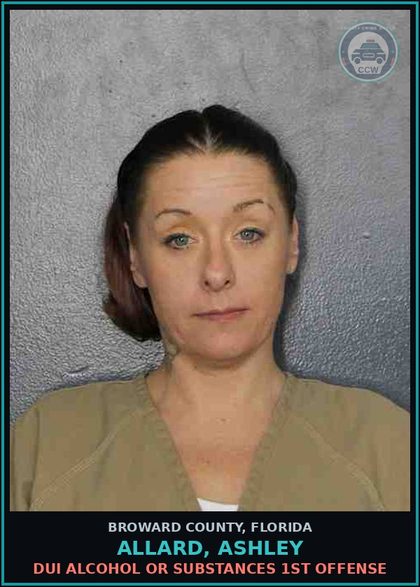 CCW arrest card for ALLARD, ASHLEY in Broward County: DUI ALCOHOL OR DRUGS  1ST OFFENSE