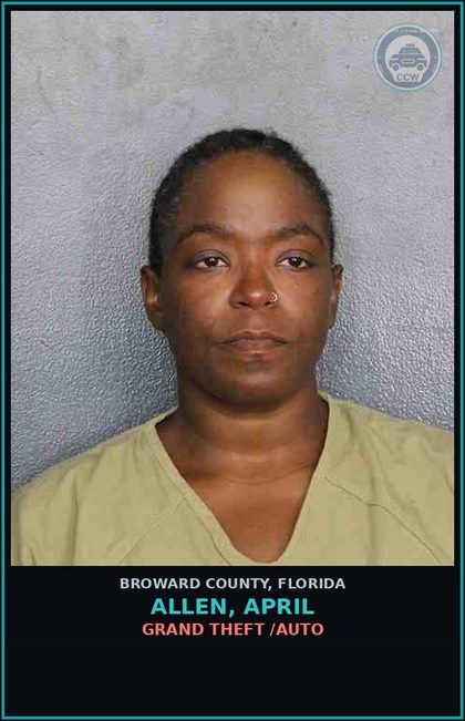 CCW arrest card for ALLEN, APRIL in Broward County: GRAND THEFT /AUTO
