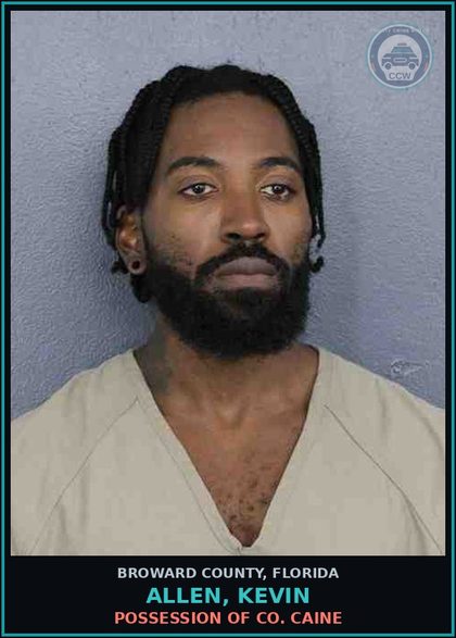 CCW arrest card for ALLEN, KEVIN in Broward County: POSSESSION OF COCAINE