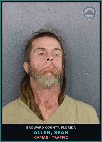 CCW arrest card for ALLEN, SEAN in Broward County: CAPIAS - TRAFFIC