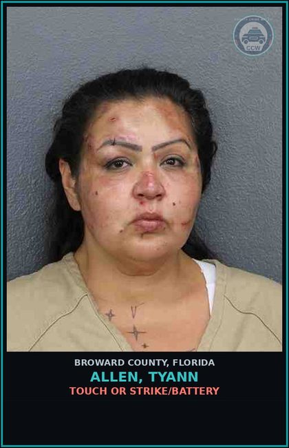 CCW arrest card for ALLEN, TYANN in Broward County: TOUCH OR STRIKE/BATTERY