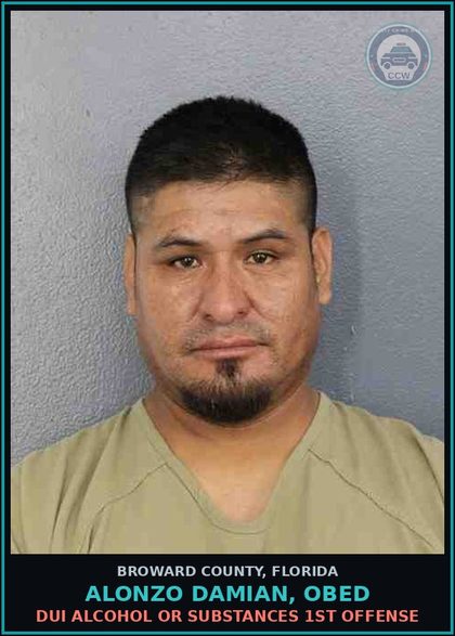CCW arrest card for ALONZO DAMIAN, OBED in Broward County: DUI ALCOHOL OR DRUGS  1ST OFFENSE