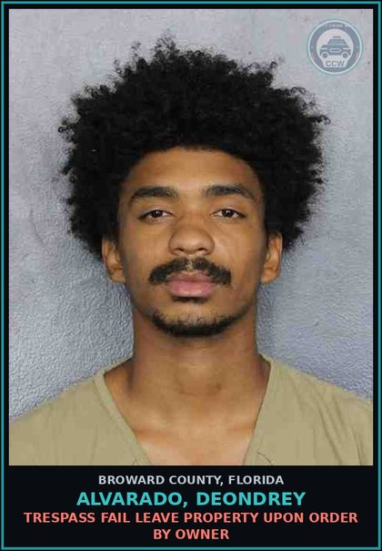 CCW arrest card for ALVARADO, DEONDREY in Broward County: TRESPASS FAIL LEAVE PROPERTY UPON ORDER BY OWNER