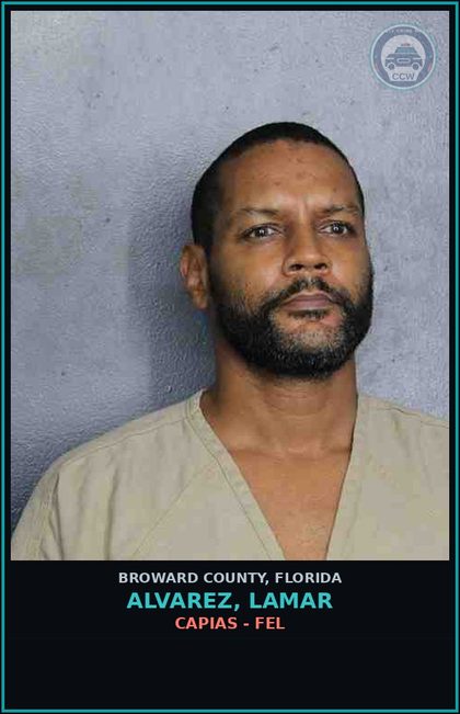 CCW arrest card for ALVAREZ, LAMAR in Broward County: CAPIAS - FEL