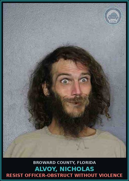 CCW arrest card for ALVOY, NICHOLAS in Broward County: RESIST OFFICER-OBSTRUCT WITHOUT VIOLENCE