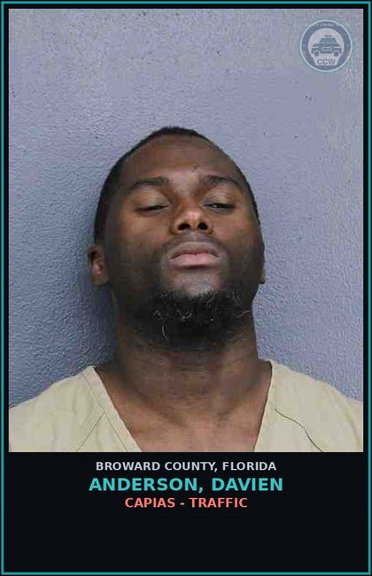 CCW arrest card for ANDERSON, DAVIEN in Broward County: CAPIAS - TRAFFIC