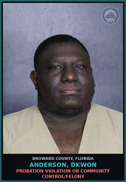 CCW arrest card for ANDERSON, DKWON in Broward County: DRIVE WHILE LIC SUSP THIRD OR SUBSQ OFFENSE