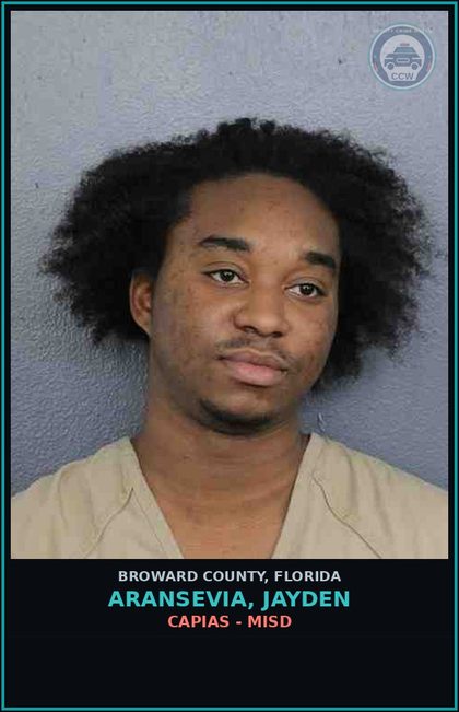 CCW arrest card for ARANSEVIA, JAYDEN in Broward County: CAPIAS - MISD