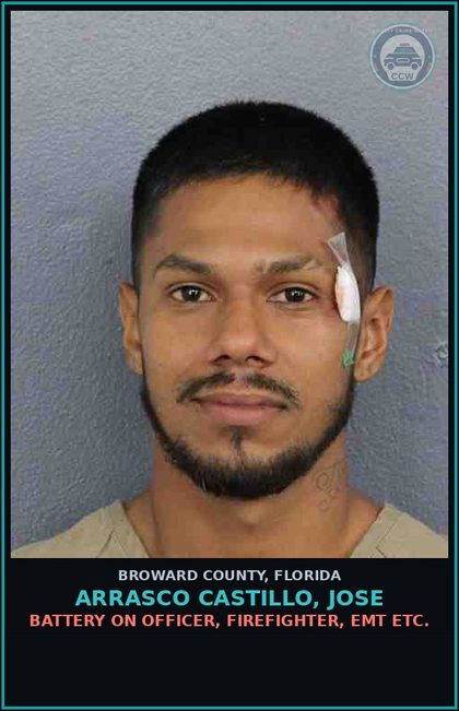 CCW arrest card for ARRASCO CASTILLO, JOSE in Broward County: DRIVE ON SIDEWALK/BIKE PATH   