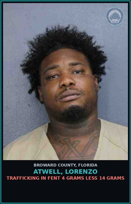 CCW arrest card for ATWELL, LORENZO in Broward County: POSS W/INTENT SELL MAN DEL ALPRALOZAM (XANAX)