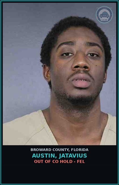 CCW arrest card for AUSTIN, JATAVIUS in Broward County: OUT OF CO HOLD - FEL